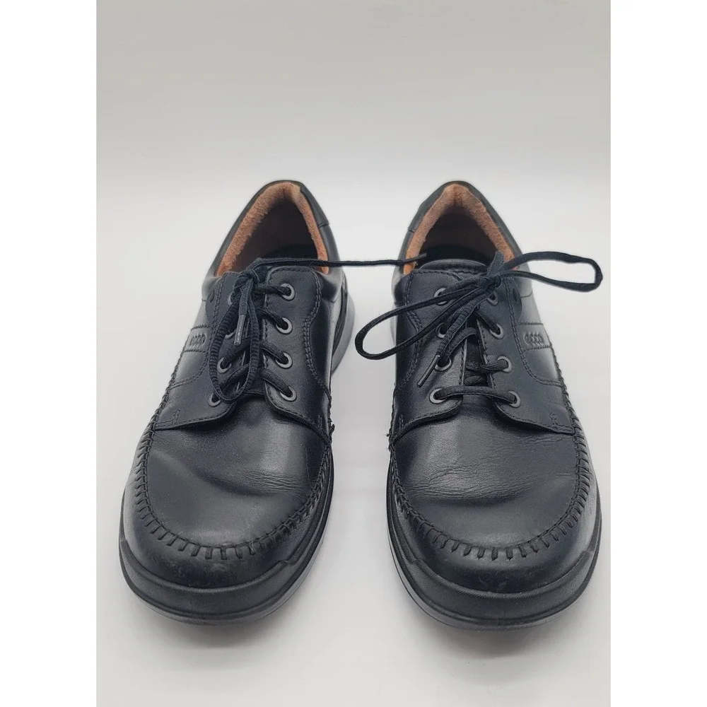 ECCO Mens 46/12 Black Leather Oxford Comfort Walking Shoes Lace Up